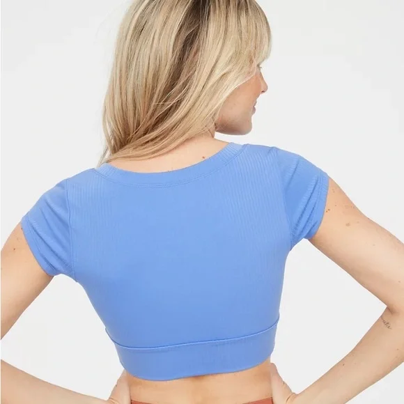 OFFLINE By Aerie Real Me Henley Crop Tee In Baja Blue - Picture 2 of 11
